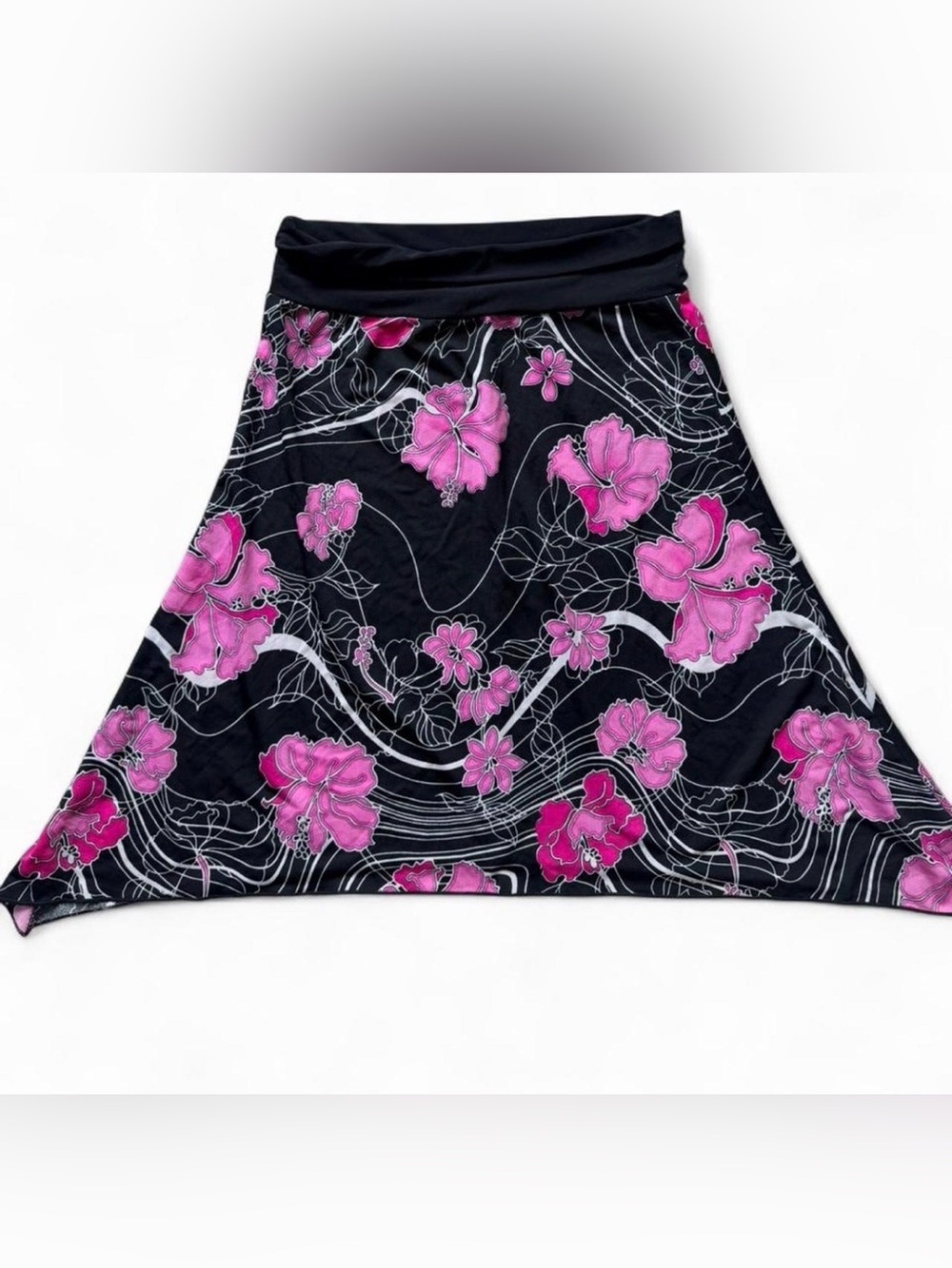 Women's Black Skirt with Pink Floral Print